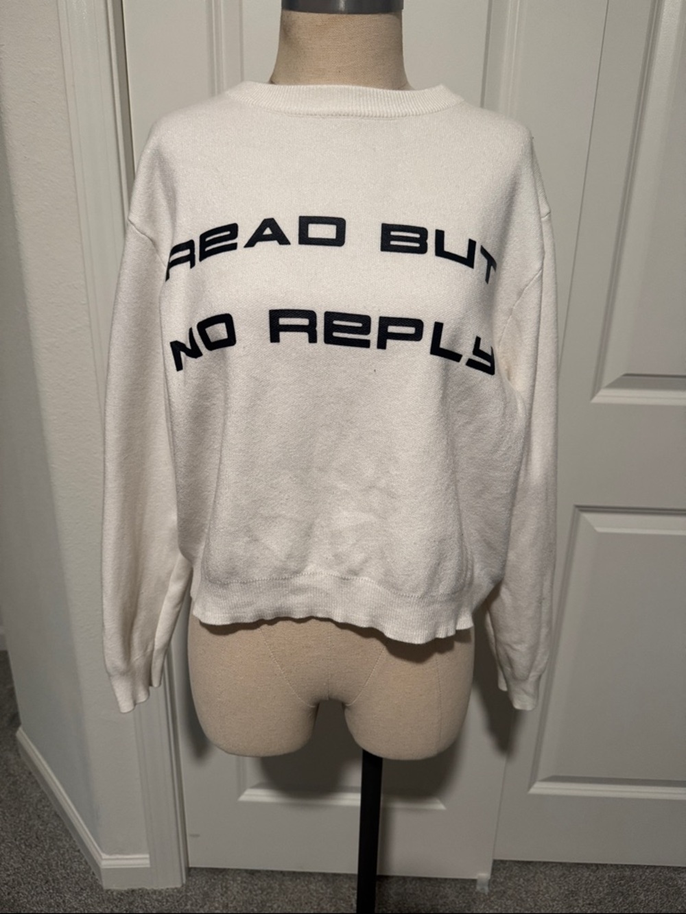 Zara White Graphic Crewneck Sweater - Ready But No Reply
